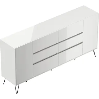 Posseik Sideboard Industrial R 6 Schubladen 2 Türen 200 cm Weiß Hochglanz