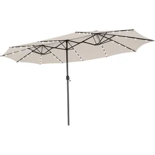 FANTASK Doppelsonnenschirm XXL, 450 x 260 cm, Sonnenschirm mit LED-Solar-Beleuchtung, UPF 50+, Balkonschirm mit Kurbel, Gartenschirm für Garten, Terrasse & Pool (Beige)