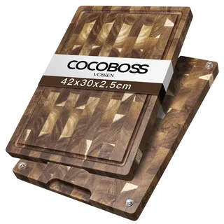 COCOBOSS Schneidebrett Holz Groß 42x30x2.5cm,Holzschneidebrett,Küchenbrett,aus Akazienholz PREMIUM für Küche,Küchenholzbrett, Rutschfeste Füße XXL