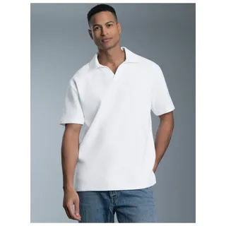 Poloshirt TRIGEMA "TRIGEMA Oversized Poloshirt ohne Knopfleiste in Waffeloptik", Herren, Gr. XL, weiß, Piqué, 100% Baumwolle, Basic, V-Ausschnitt, Shirts Poloshirt
