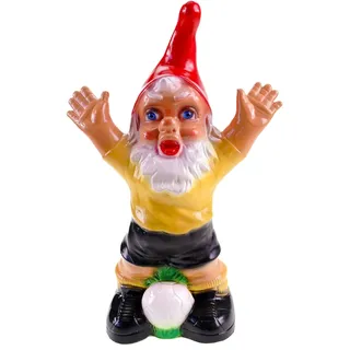 Kremers Schatzkiste Gartenzwerg Fußballer Jubelnd Wetterfester PVC 36x26 cm Gnom - Made in Germany - Doppelt Lackiert - UV-Schutz - Bruchfest - Perfekte Fußball-Deko für Garten und Terrasse