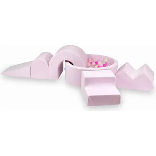 Schaumstoffspielplatz mit Rundbecken 90x30 Velvet Soft Hellrosa + 5 Elemente + 200 Bälle: transparent, opaleszierend, hellrosa, rosa