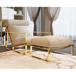 Design Lounge Club Relax Sessel Stuhl Polster + Hocker Fernseh textil leder Neu - Beige