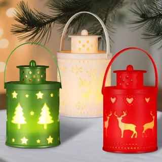 3 Stück Weihnachten Elch Weihnachtsbaum Laterne, Weihnachtsdeko Laterne, LED Weihnachtslaterne, Weihnachtsdeko Innen, Windlicht Tischdeko Weihnachten für Indoor Outdoor Garten Kerzen Dekoration
