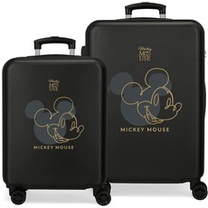 Disney Mickey Outline Koffer-Set, Schwarz, 55/65 cm, starre ABS-Kombinations-Verschluss, 91 l, 6 kg, 4 Doppelrollen, Schwarz, Kofferset