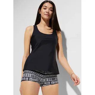 Tankini BONPRIX "Tankini (3-tlg. Set) mit Bustier-Bikinioberteil", Damen, Gr. 48, N-Gr, schwarz (schwarz, weiß bedruckt), Obermaterial: 80% Polyamid, 20% Elasthan. Futter: 100% Polyester, bedruckt, unifarben, Bikini-Sets Tankini, bestehend aus Top, Bustier und Badehose, Topseller
