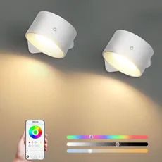 Lightsjoy LED Wandlampe Innen mit Akku Kabellos 2 Stück Weiß Wandleuchte Dimmbar,App und Touch Control 360° Drehbar Wandlicht RGB 3 Farbtemperaturen für Wohnzimmer,Schlafzimmer,Flur und Treppenhaus