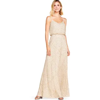 Adrianna Papell Langes Blousonkleid für Damen, mit Perlen, Champ/Gold, Größe 40