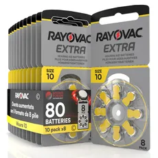 80 Hörgerätebatterien Rayovac Extra 10. - 10 Blister à 8 Batterien