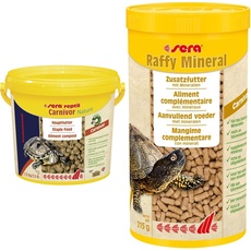 sera reptil Professional Carnivor Nature 3,8 L (1,12 kg) - Das Zweikomponentenfutter für Carnivore Reptilien, 3.8 l (1er Pack) & Raffy Mineral 1000 ml (215 g), Wasserschildkröten Futter