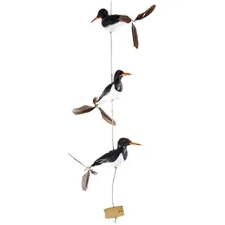 ART-CRAFT Austernfischer-Windspiel mit Feder Propeller mit 3 Vögeln Holz Tierfiguren als Maritime deko, Balkon-deko oder als Garten-Dekoration