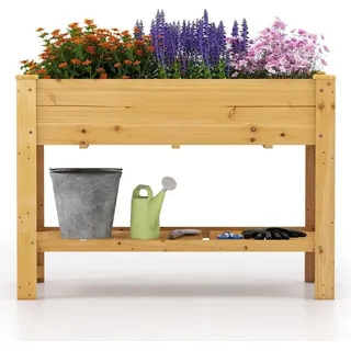 Erhöhtes Gartenbeet aus Holz mit Ablage und Drainagelöchern, 120 x 60 x 81 cm