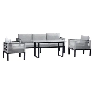 Sessel-Sofa Dining Lounge-Set Cuba | 3-Personen-Sofa | Schwarz - Schwarz, Beige