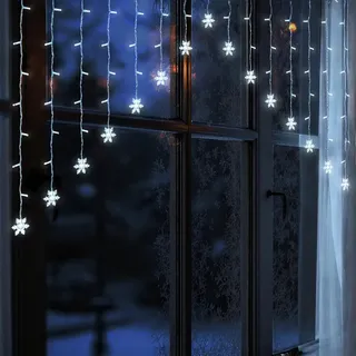 Schneeflocken Lichtervorhang kalt weiß für Innen - 71 LED - Weihnachten Deko Lichterkette 140 x 95 cm
