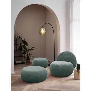 DOMO. collection Polsterhocker Cascas, Hocker, rund, Füße mit Filzgleitern, Fußhocker, 65 x 65 x 35 cm (BxTxH), türkis