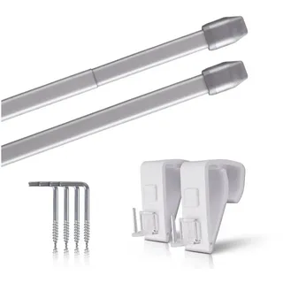 BestLivings Vitragestangen silber, - chrom matt 40 - 60 cm + Klemmträger - Silber