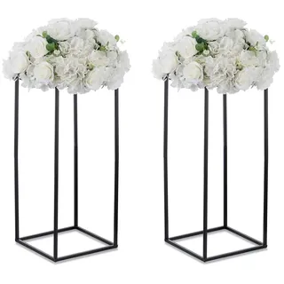 Inweder Schwarz Blumenständer Hochzeits Mittelstücke - 2 Stück Säulenvasen mit Metall Platte 60cm Hohe Bodenvase Geometrischer Schwarzvasen für Tischdeko Halloween Party Deko Wohnzimmer