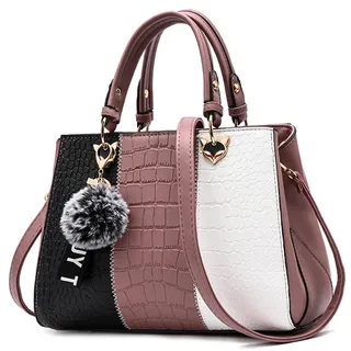 VARLIVOO Damen Handtasche Schultertasche Frauen Umhängetasche Taschen Wasserdicht Krokodilmuster PU Leder Henkeltaschen Pink B