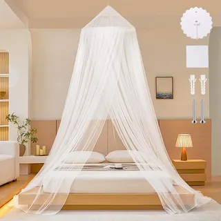 Weiß Mosquito Netz Bett Rund EinzeltüR, Himmel Bett VorhäNge Feinmaschiges Als Moskitoschutz, Betthimmel Doppel Bett Inklusive Klebehaken, Moskitonetz Reise für Hause Indoor Outdoor 60×250×1100cm