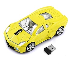 KLEIN Design CM0022 Kabellose Maus, super Sportwagen Design, 2.4 GHz Verbindung via Nano-USB-Empfänger, Optischer Sensor, Für Links- und Rechtshänder, in Farbe gelb