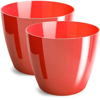 PECZEKO Blumentopf glänzender, Pflanzkübel aus Übertopf Kunststoff Dekorativer Topf für, groß und klein Pflanzen, 2er-Set blumenkübel, blumenkübel kräutertopf, (2 Pack) Rot, ø 9.5 cm