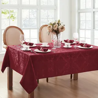 Elrene Caiden Elegance Damast-Tischdecke, Polyester, Cranberry, 84" x 60" (Rectangular)