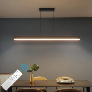 Klighten LED Pendelleuchte für Esstisch, modern, Pendelleuchte, dimmbar, 3000 K-6000 K, mit Fernbedienung, lineare Deckenleuchte, Höhe 150 cm, verstellbar, für Küche, Wohnzimmer, 100/36 W, Schwarz