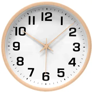 ALEENFOON 10 Zoll Holz Uhr Modern Leise Wanduhren Tischuhr für Wohnzimmer Küche Ohne Tickgeräusche Innenuhr Nicht Tickende Wanduhren Hängende Uhr (Weiß 2)
