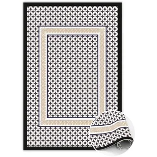Tulup Vinyl Teppich 80x120 cm Geometrischer Zopf , Schwarz, Creme , Kunststoff , Rechteckig , 80x120 cm , Teppiche und Böden, Teppiche, Outdoorteppiche