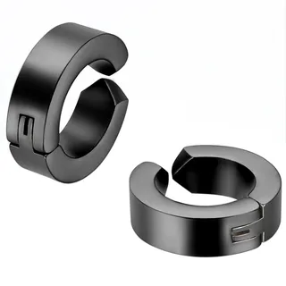 JewelryWe Schmuck 2x Creolen Edelstahl ohne Loch Fake Ohrstecker Ohrclips Klappcreolen Huggie 4mm Schwarz