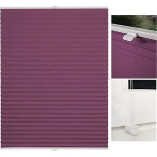 Klemmfix-Plissee ohne Bohren, Faltrollo und Jalousie für Fenster und Türen, blickdichter sowie lichtdurchlässiger Sicht- und Sonnenschutz, Lila, 70x130 cm - Schwarz