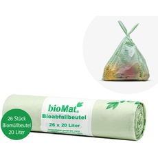 bioMat Kompostierbare 20l Biomüllbeutel mit Tragegriff, 26 Tüten, Premium-Qualität, DIN+ Zertifiziert, Klimaneutral, Made in Germany