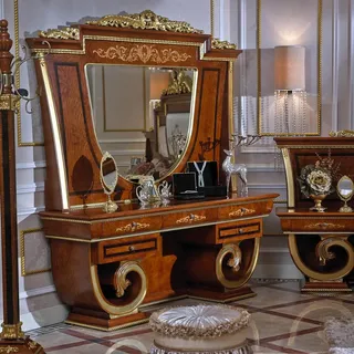 Schminktisch mit Spiegel Luxus Konsole Kommode Schlafzimmer Barock Rokoko E38 - Braun