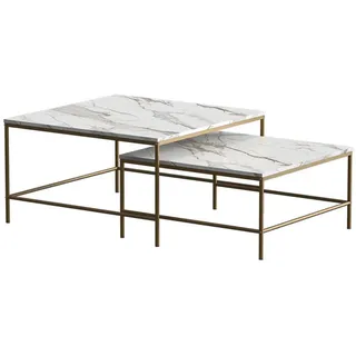 Vicco Couchtisch-Set Ramio Weiß/Gold 80 x 80 cm 2 Teile , Holzwerkstoff , Quadratisch , 80x45x80 cm , Wohnzimmer, Wohnzimmertische, Couchtische