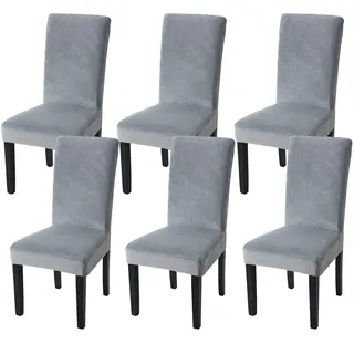 Fuloon Stuhlhussen Samt, Universal Stuhlüberzug,6er Set Stretch Stuhlbezug Protector Cover, Abnehmbar Waschbar Chair Cover für Hotel, Esszimmer, Zeremonie, Bankett Hochzeit Party,Grau
