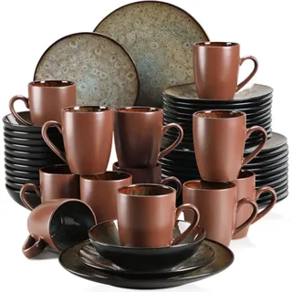 Geschirrstapel Set 12 Personen Porzellan 48 Stück Braun - Braun