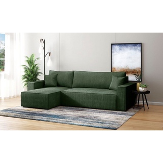 INOSIGN Ecksofa »Winton Cordsofa / Schlafsofa 253 cm«, Cord, Recamiere wechselbar, Schlaffunktion (130/208cm), Bettkasten, grün