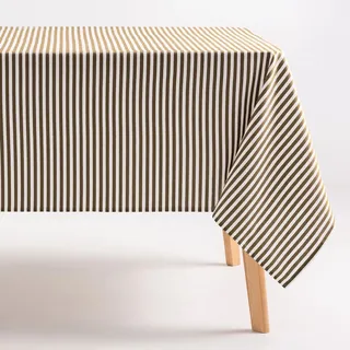 GAMUSI Arenza Tischdecke – Fleckenabweisende Tischdecke aus Baumwolle und Polyester – Gestreiftes Muster – 160 x 180 cm – Taupe – Pflegeleichter Stoff – Landhausstil