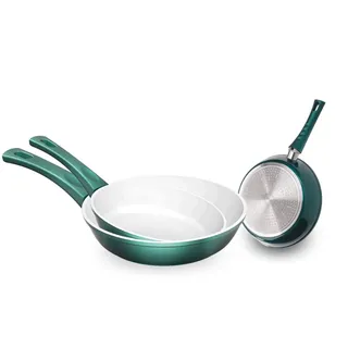 Genius Cerafit Fusion Bratpfannen-Set Induktions- Keramik-Pfannen (3 Teile) in Smaragdgrün mit kratzfester Antihaft-Beschichtung für gesundes Kochen ohne Fett und Öl, Groß, Grün