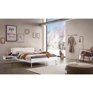 Hasena Massivholzbett, Kopfteil gepolstert Fabro, Farbe: Buche weiss deckend, lackiert, Bezugsfarbe: Kul white, verschiedene Größen - 25 cm/180 x 200 cm