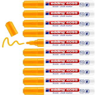 edding 4095 Kreidemarker - neon-orange - 10 Kreidestifte - Rundspitze 2-3 mm - Kreidestift für Tafel abwischbar - zum Beschriften von Fenster, Glas, Spiegel - Tafelstift mit deckenden Farben