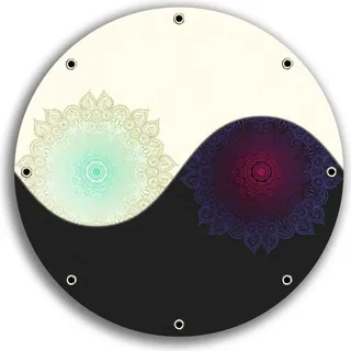 Wallario rundes Outdoor-Poster für Garten oder Balkon, Motiv Mandalas - Yin Yang, 30 cm Durchmesser