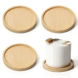 4 Stück Kerzenteller Holz Dekoteller für Taufkerzen, D 8.5cm Holz Kerzenteller für Kerzenhalter, Runde Untersetzer für Kerzen, Kerze Untersetzer Vintage Tablett, Kerzenuntersetzer-Holzs