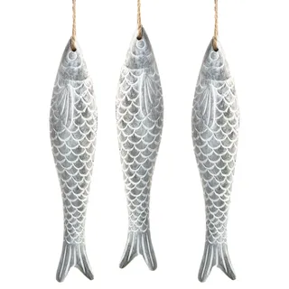 Logbuch-Verlag 3 große Fische Anhänger aus Beton 18 cm grau weiß Dekofische Maritime Deko Garten Badezimmer Balkon