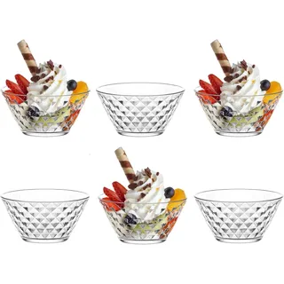 NORDIC SCHILLER Modern Dessertschalen Glas Set 6, 330ml 100% BLEI FREI Glas Schüsseln, Stapelbare Glasschalen, Puddingschalen, Dessert Schalen, Salatschüssel, Soßenschalen, Dessert Bowls