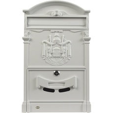 Amig – Briefkasten im klassischen Stil für den Außenbereich | Postschließfach für Mauern, Mauern oder Zäune | 40,5 x 25,5 x 8,5 cm | Aluminium | Inklusive Schrauben | Weiß Farbe