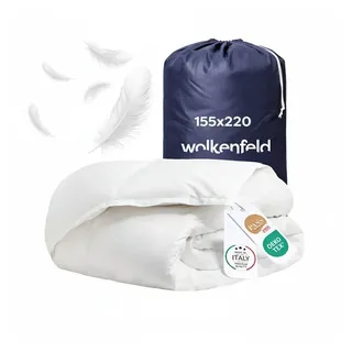 Wolkenfeld Winterbettdecke 155x220cm, Gänsedaunen & Federn, 500 g/m2, Daunendecke 155x220 Anti-Milben, Hypoallergen, Waschbar, Bettdecken Made in EU, Oeko-TEX & Downpass Zertifiziert