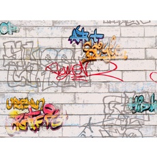 Bild Papiertapete Boys & Girls 6 Graffitiwand Grau-Bunt FSC®