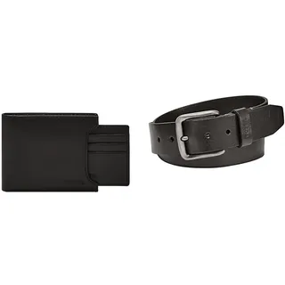 Fossil Herren Derrick Schwarzes Leder Portemonnaie und Brody Gürtel, Set