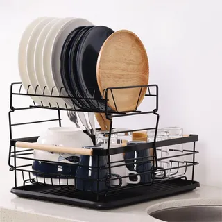 Navaris Abtropfgestell Geschirr - Geschirrabtropfgestell - Abtropfgestell 2 Etagen - Geschirr Abtropfständer - Geschirrtrockner schwarz - Geschirrtrockner groß - Dish Drying Rack